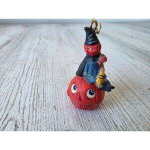 Dept 56 polliwoggs mini pumpkin witch ornament Halloween shabby chic jack-o'-lan